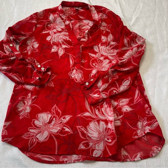 Kut FromThe Kloth Red Floral Lightweight Sheer Casual Long Sleeves Blouse Size S - Picture 10 of 11
